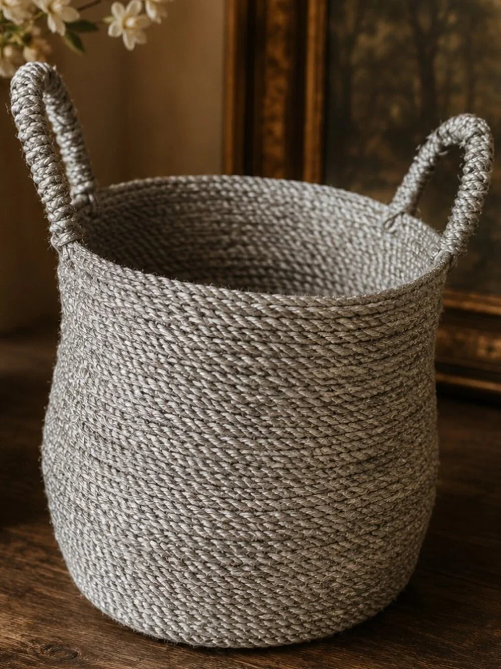 Metallic Woven Storage Basket With Sturdy Handles